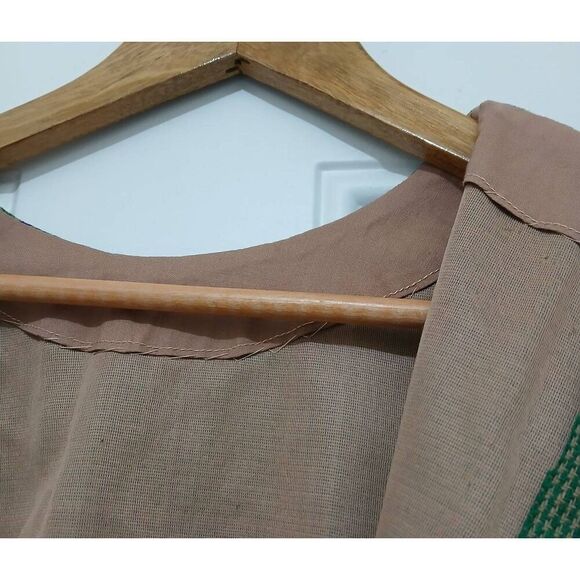 Handmade vintage womens small houndstooth wool plaid green purple shirt top - Picture 7 of 7